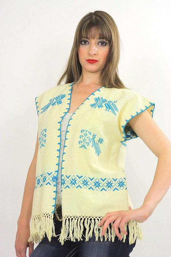 Vintage 70s Hippie boho embroidered fringe vest top - shabbybabe
 - 1