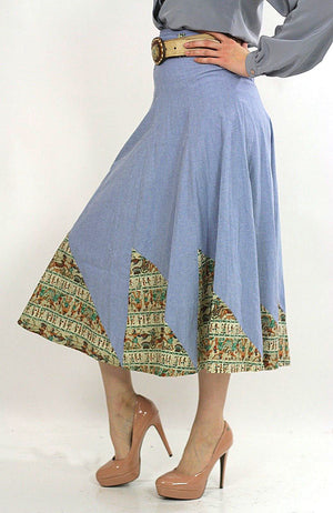 Vintage 70s Boho blue chambray patchwork maxi skirt - shabbybabe
 - 1