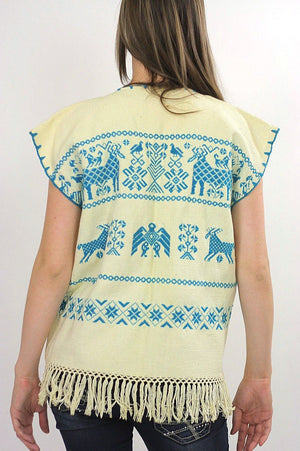 Vintage 70s Hippie boho embroidered fringe vest top - shabbybabe
 - 2