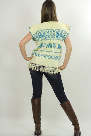 Vintage 70s Hippie boho embroidered fringe vest top - shabbybabe
 - 6