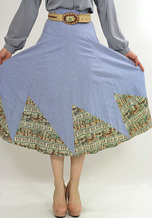 Vintage 70s Boho blue chambray patchwork maxi skirt - shabbybabe
 - 6