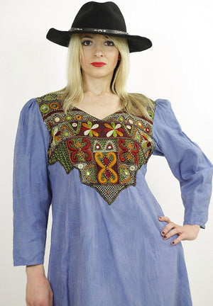 Vintage 70s Boho Hippie embroidered mirror India dress - shabbybabe
 - 2