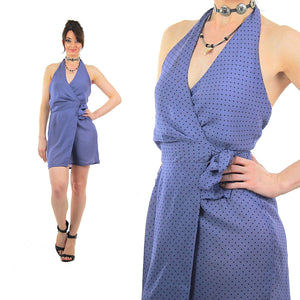 Polkadot dress wrap mini halter blue sundress