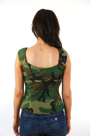 Camouflage Corset top sleeveless button down army Military bustier