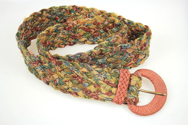 Vintage 70s Boho Metallic Tapestry braided belt - shabbybabe display picture 2