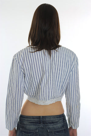 Vintage 90s striped button up blouse crop top - shabbybabe
 - 4