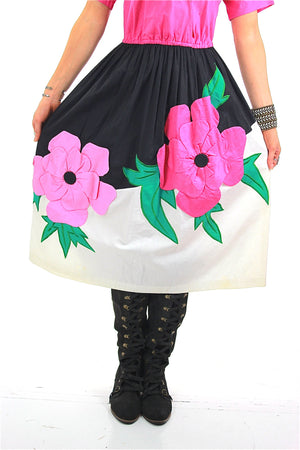 70s Mexican floral applique full skirt dress Jesus A Diaz - shabbybabe
 - 2