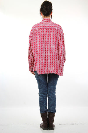 Vintage 90s grunge Red flannel shirt red white checkered oversize Large - shabbybabe
 - 3
