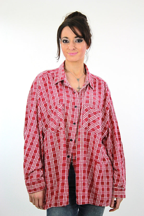 Vintage 90s grunge Red flannel shirt red white checkered oversize Large - shabbybabe
 - 1