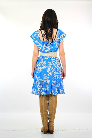Vintage 70s blue tropical floral dress  sundress - shabbybabe
 - 4