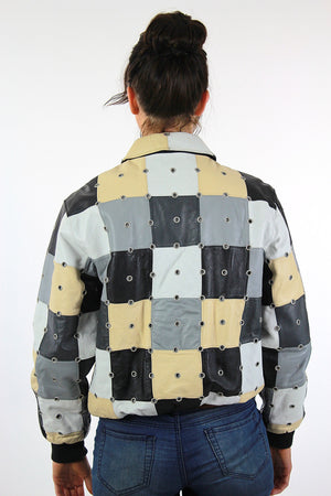Vintage 90s Boho Patchwork studded grommet Italian leather bomber jacket coat - shabbybabe
 - 2