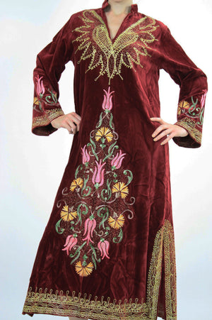 60s Turkish caftan Hippie boho velvet kaftan metallic embroidery - shabbybabe
 - 5