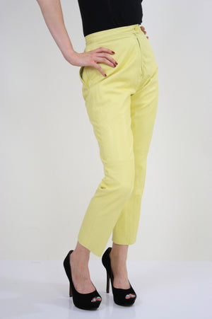 70s yellow leather pants slacks Lillie Rubin pleated - shabbybabe
 - 2