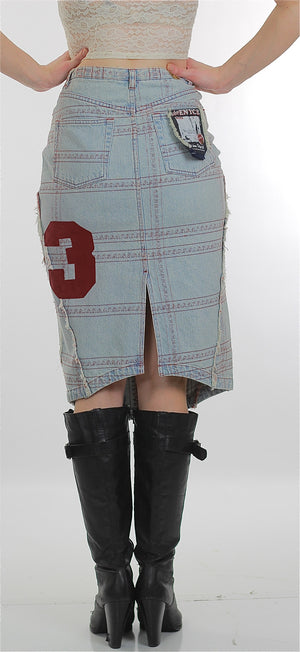 Vintage 90s Grunge Cotton denim patchwork skirt - shabbybabe
 - 4