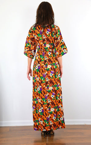 Wrap caftan dress 70s boho hippie Authentic vintage Hawaiian dress  M