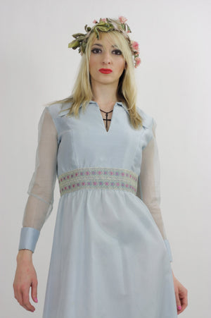 Sheer pastel blue boho maxi dress high waist goddess - shabbybabe
 - 4