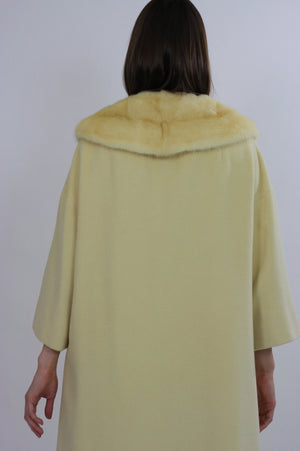 Wool Cashmere coat swing blonde mink swing coat fur collar Vintage 1960s Mad men cocktail party Marilyn winter white retro Small Medium - shabbybabe
 - 5