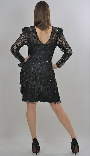 80s Gatsby Deco cocktail party Sequin Beaded dress - shabbybabe
 - 4