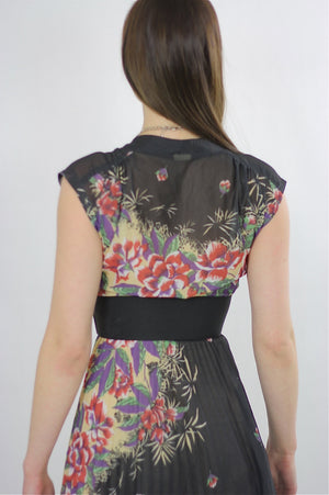 80s High waist Sheer floral border design dress - shabbybabe
 - 5