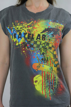 Vintage Skatelab Tshirt  skateboard tee shirt neon skateboard skull Tshirt tee shirt XL cotton cutoff tee shirt - shabbybabe
 - 4