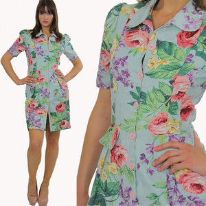 80s Tropical Floral button up mini dress - shabbybabe
 - 3