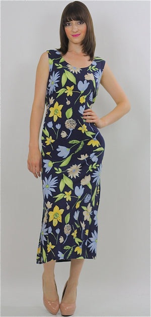 90s Grunge Tropical floral dress navy sundress sleeveless - shabbybabe
 - 3