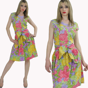 80s neon floral party mini dress cocktail tropical sundress M - shabbybabe
 - 3