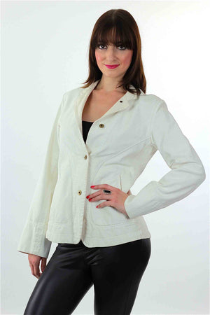 Vintage White denim jacket DKNY jacket  Designer Blazer Denim long sleeve Donna Karen Jacket White Jacket 80s denim Jacket Boho Jacket - shabbybabe
 - 3