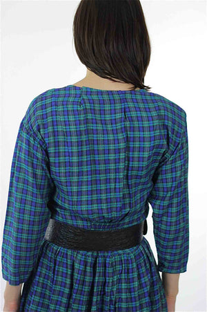 Vintage 90s grunge Plaid Dress  Blue tartan plaid shirt dress long sleeve mini dress M - shabbybabe
 - 5