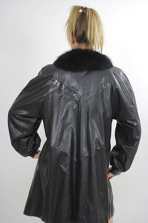 Vintage Leather jacket Boho Leather jacket Fur trimmed leather coat jacket Hippie leather jacket Party fur leather jacket Stroller coat M - shabbybabe
 - 5