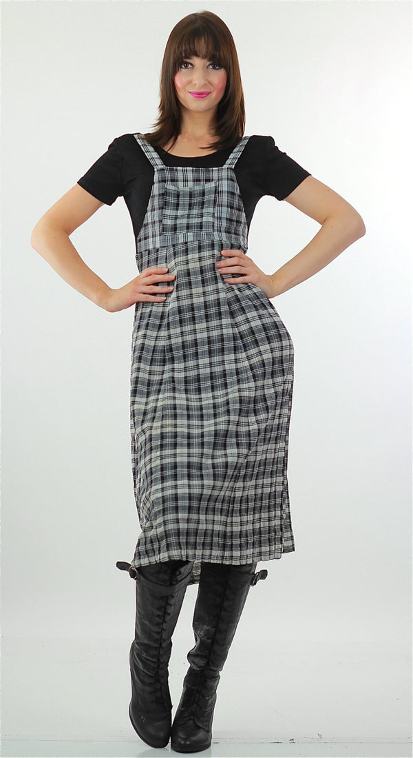 90s Grunge Tartan Plaid coverall maxi jumper Dress shabbybabe