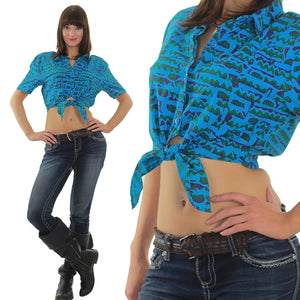 80s boho abstract graphic belly shirt  crop top - shabbybabe
 - 2