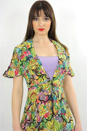 80s Boho Sheer floral tunic top jacket maxi top - shabbybabe
 - 4