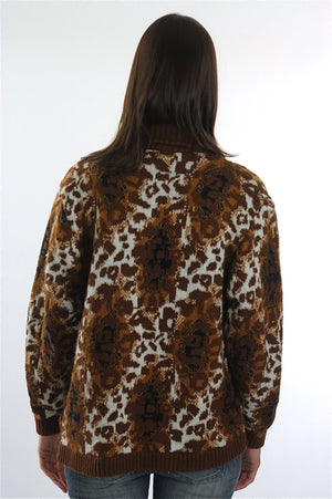 Leopard Sweater 90s Animal Print Cheetah Cardigan slouchy Retro Oversized Bohemian Hippie top medium - shabbybabe
 - 4