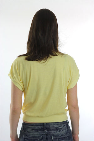 yellow shirt Crop top 1980s Pastel slouchy retro deep V Plunging oversized slouchy tee shirt Medium Large - shabbybabe
 - 4