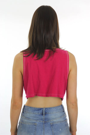Pink Crop top Sleeveless Scoop Neck Button down Tank top 90s Grunge 80s blouse Hot Pink Bright Bohemian Small Medium - shabbybabe
 - 5