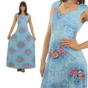 Vintage 70s boho hippie blue floral maxi sun dress - shabbybabe
 - 3