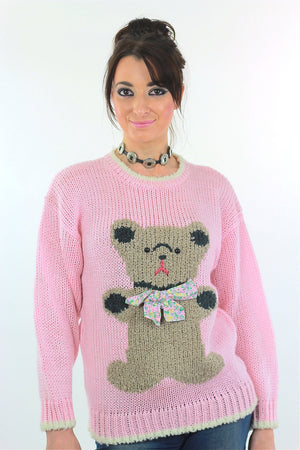 Hand knit pink Teddy Bear sweater - shabbybabe
 - 2