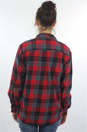 Red Flannel shirt 90s plaid Grunge Red Black Lumberjack Long sleeve Button up Checkered Small - shabbybabe
 - 4