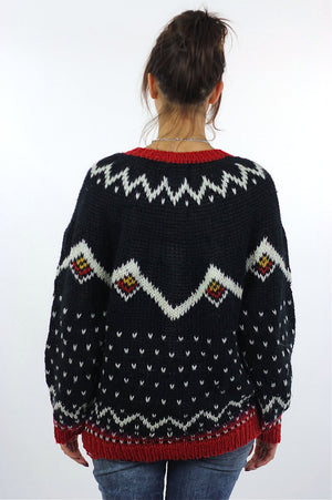 Geometric sweater black hand knit zigzag Polka dot Nordic 80s Grunge Oversize Pullover Hipster Large - shabbybabe
 - 4