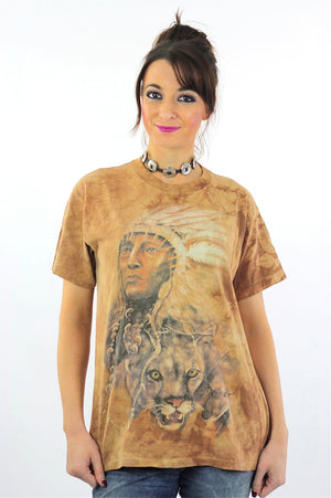 Native American shirt Southwestern Indian Chief tshirt slouchy oversize animal tee Vintage 1990s Graphic top Large - shabbybabe
 - 2