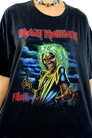 Iron Maiden Killers Tour tshirt concert tee Band shirt rock n roll graphic black skull print short sleeve slouchy Extra Large - shabbybabe
 - 3