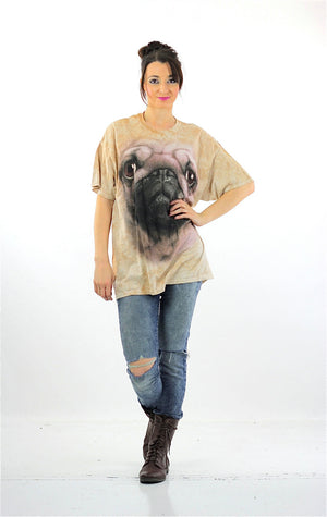 Dog shirt beige graphic tshirt Pug tee Oversize slouchy beige animal T shirt XL - shabbybabe
 - 5