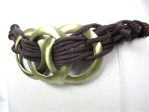 Brown woven belt Womens braided wide waist gold medallion belt 80s boho hippie corset belt - shabbybabe
 - 2