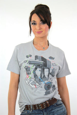 Robot shirt graphic tshirt Vintage 1990s scifi spaceship nerd geek tee short sleeve gray Unisex slouchy hipster cartoon top Medium - shabbybabe
 - 2