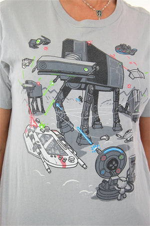 Robot shirt graphic tshirt Vintage 1990s scifi spaceship nerd geek tee short sleeve gray Unisex slouchy hipster cartoon top Medium - shabbybabe
 - 3