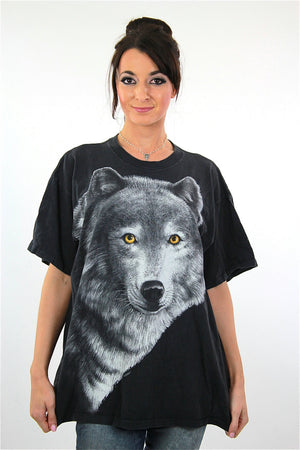 Wolf shirt black animal tee Vintage 1990s grunge goth graphic tshirt oversize unisex short sleeve Extra Large - shabbybabe
 - 2