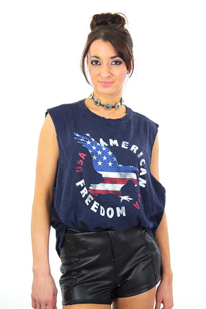 USA shirt American tee graphic eagle red white blue t-shirt sleeveless oversized unisex patriotic top Extra Large - shabbybabe
 - 2
