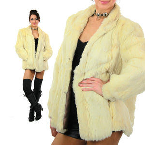 80s Glam rock white fur jacket rabbit fur chub coat - shabbybabe
 - 2