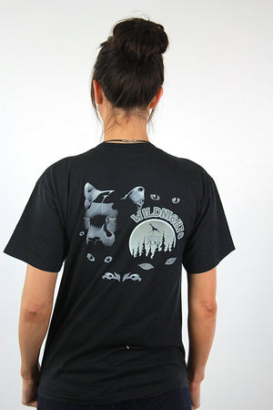 Wolf t-shirt Black graphic Wild nights tee Vintage 90s grunge goth animal print oversize retro hipster top Small - shabbybabe
 - 3
